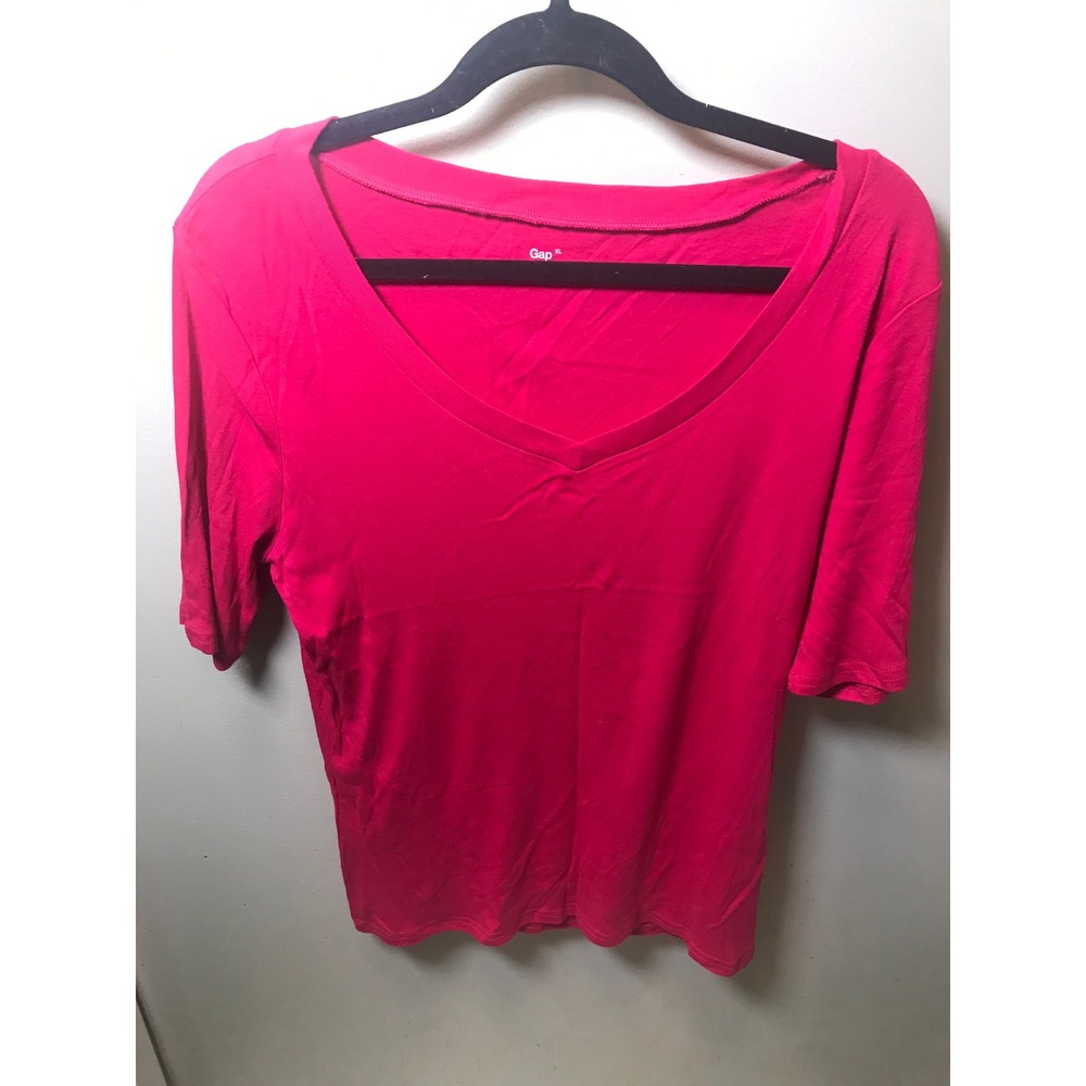 Gap Supersoft V-Neck Elbow Sleeve T-Shirt Pink Cotton Modal XL RN54023